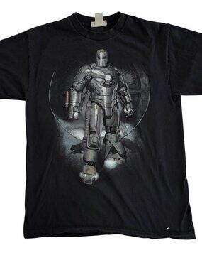 Vintage Iron Man Graphic T-Shirt Black Short Sleeve Crewneck Cotton